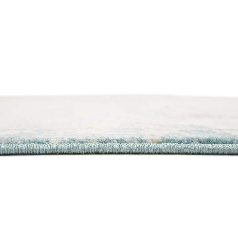 Elegant Light Blue and Ivory Abstract Indoor Area Rug, 7' x 10'