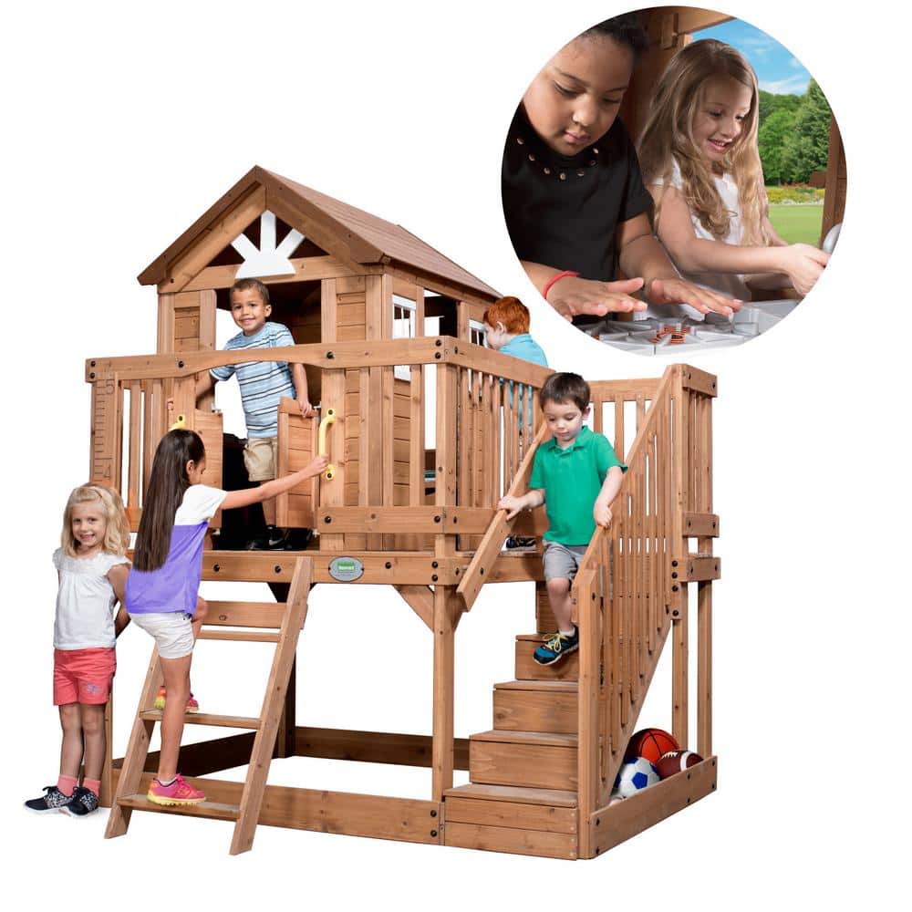 Scenic Heights Cedar Wooden Playhouse with Porch and Ladder