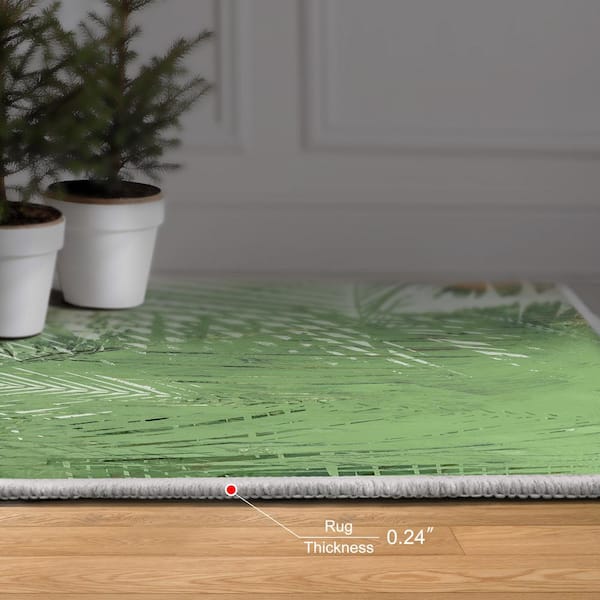 Green 5 ft. x 8 ft. Deco Organic Bouquet I Washable Leaf Art Area Rug