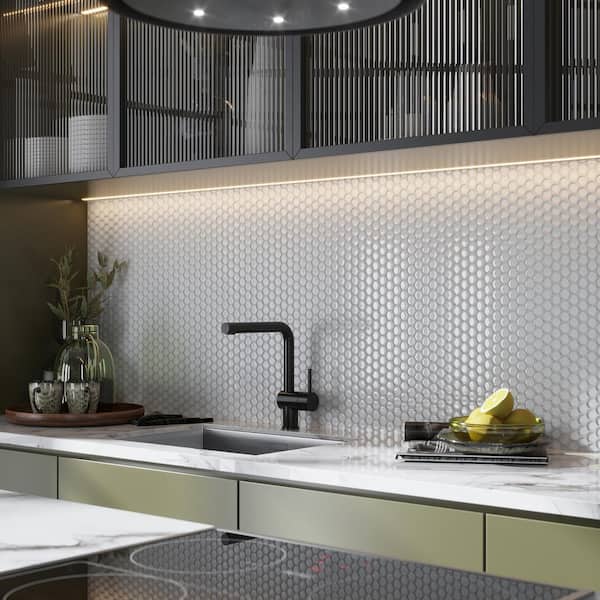 White 12 in. x 12 in. Penny Round Polished Glass Mosaic Tile (16 Cases, 80 sq. ft./Pallet)