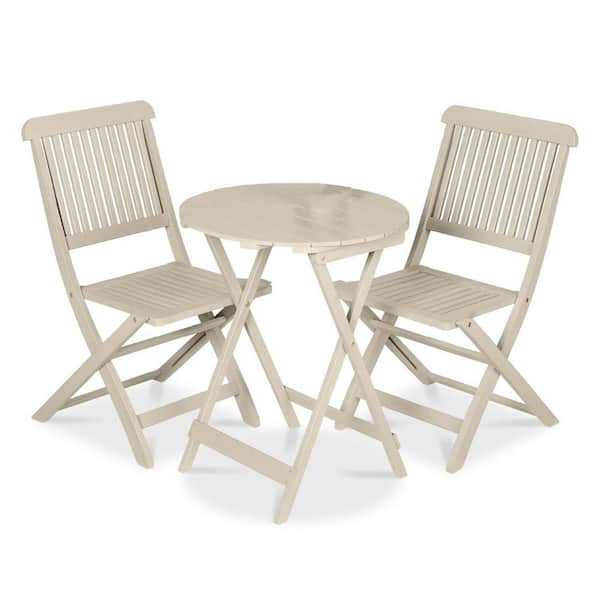 Cream 3-Piece Teak Patio Conversation Seating Set