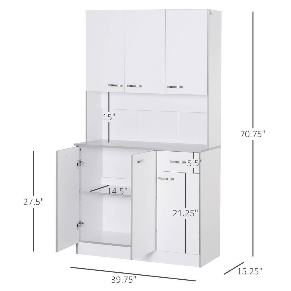 71 In. White Freestanding Kitchen Cupboard With 3Adjustable