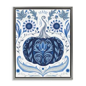 Symmetrical Floral Pumpkin by Arrolynn Weiderhold Gray Floater Frame Nature Graphic Art Print 21 in. x 17 in.