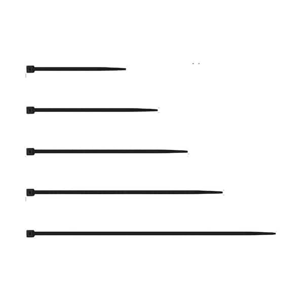 UV Resistant Nylon Cable Zip Tie Assorted Sizes 4 6 8 10 12 in Black Self-locking Wire Straps 2000-Pack