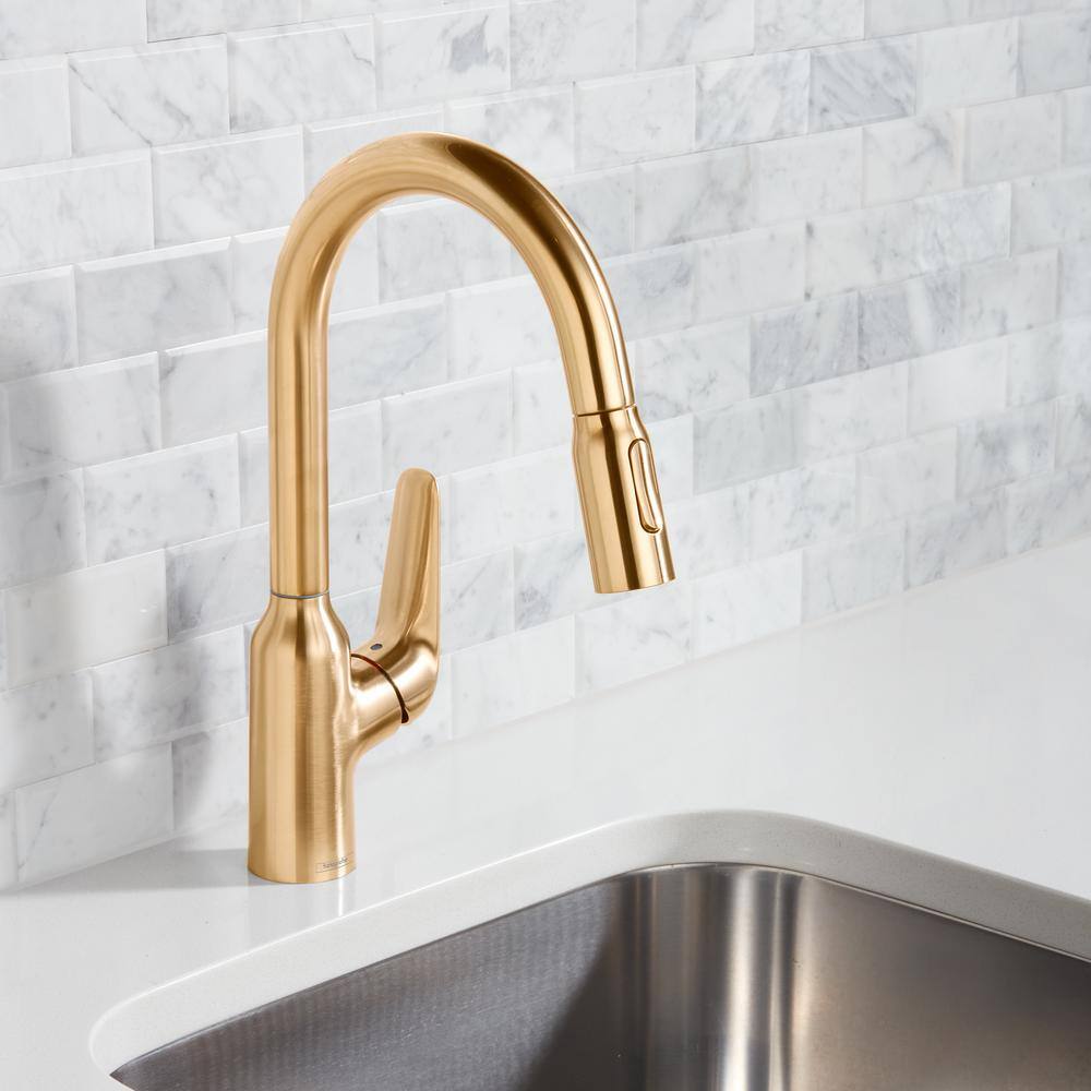 Elegant 14'' Brushed Gold Optic Pull-Down Kitchen Faucet with Ceramic Disc