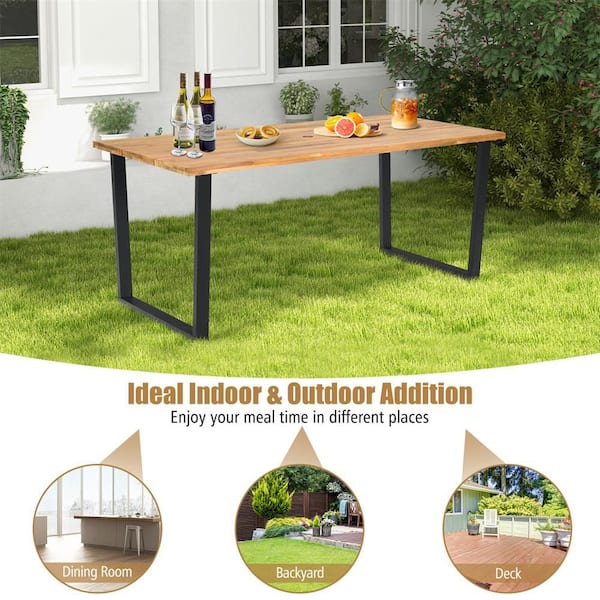 Costway 7-Piece Wicker Rectangle Outdoor Dining Set Acacia Wood Costway 7-Piece Wicker Rectangle Outdoor Dining Set Acacia Wood