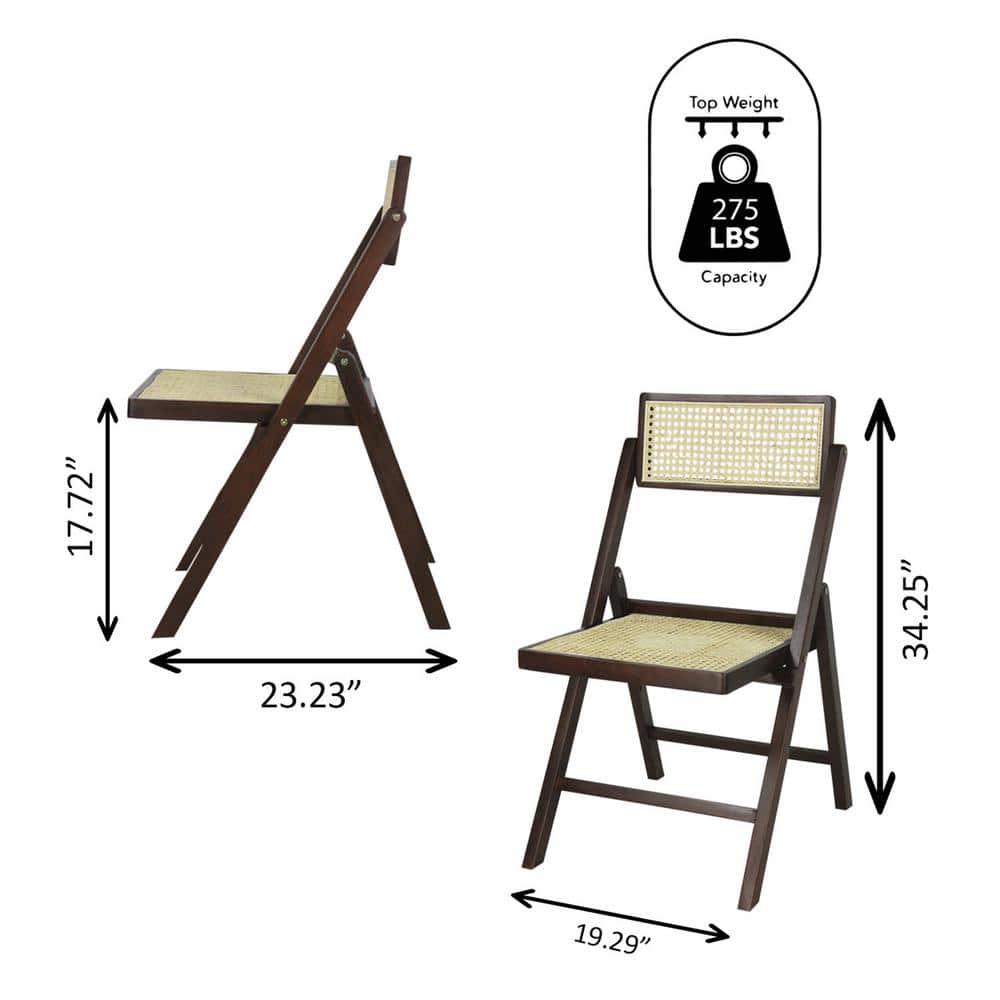 Theo Dark Brown Wood and Rattan Folding Chairs, Set of 2