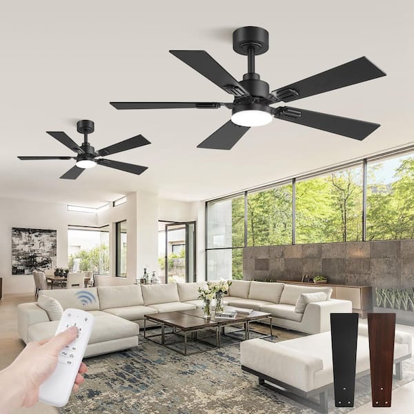 42 in. Indoor Black Farmhouse Downrod Mount Ceiling Fan with light and RemoteControl, 5 Dual-finish Blades, 2-Pack