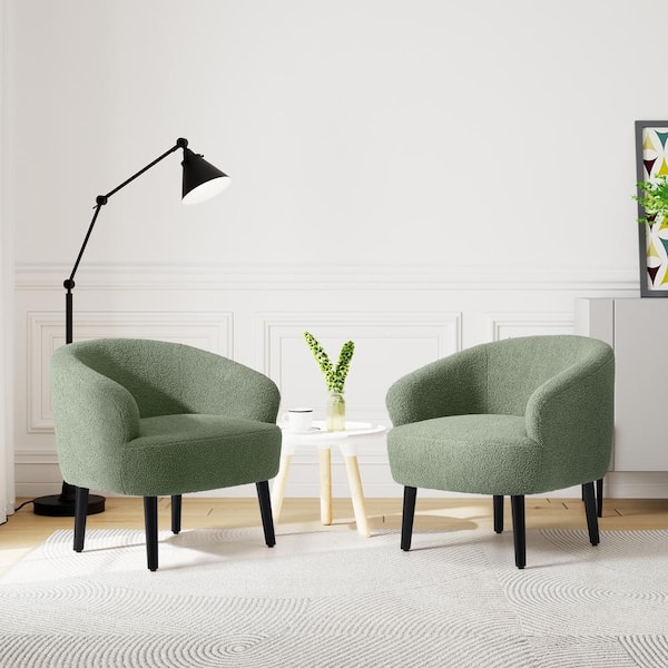 Bayville 29 in. Wide Faux Shearling Fabric Accent Chair With Arms (Set of 2), Ice Green