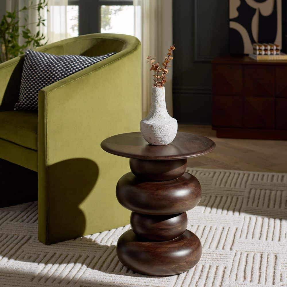 Nube 16 in. Dark Brown Wood Round End Table