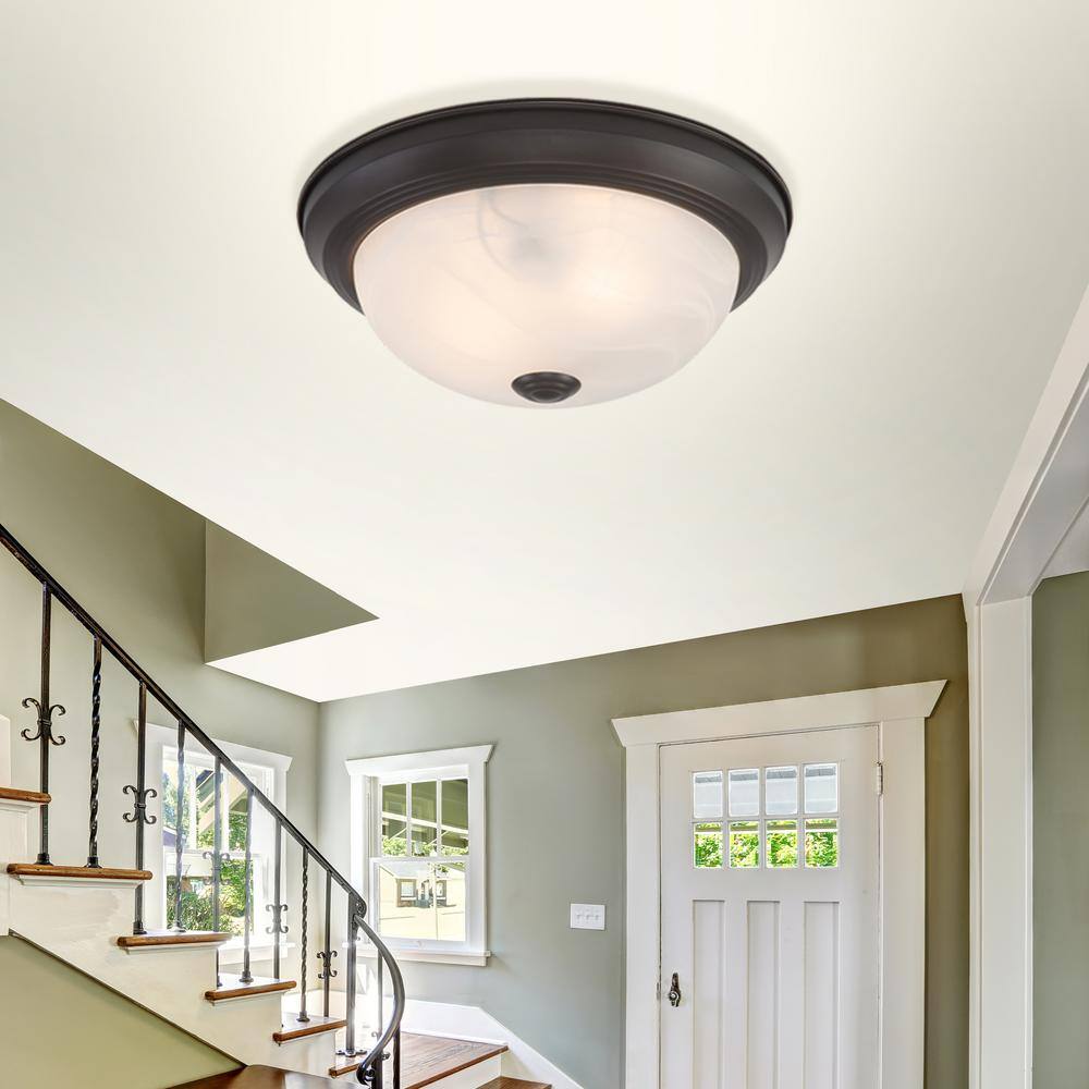 Oil Rubbed Bronze Flush Mount with White Marble Glass Shade