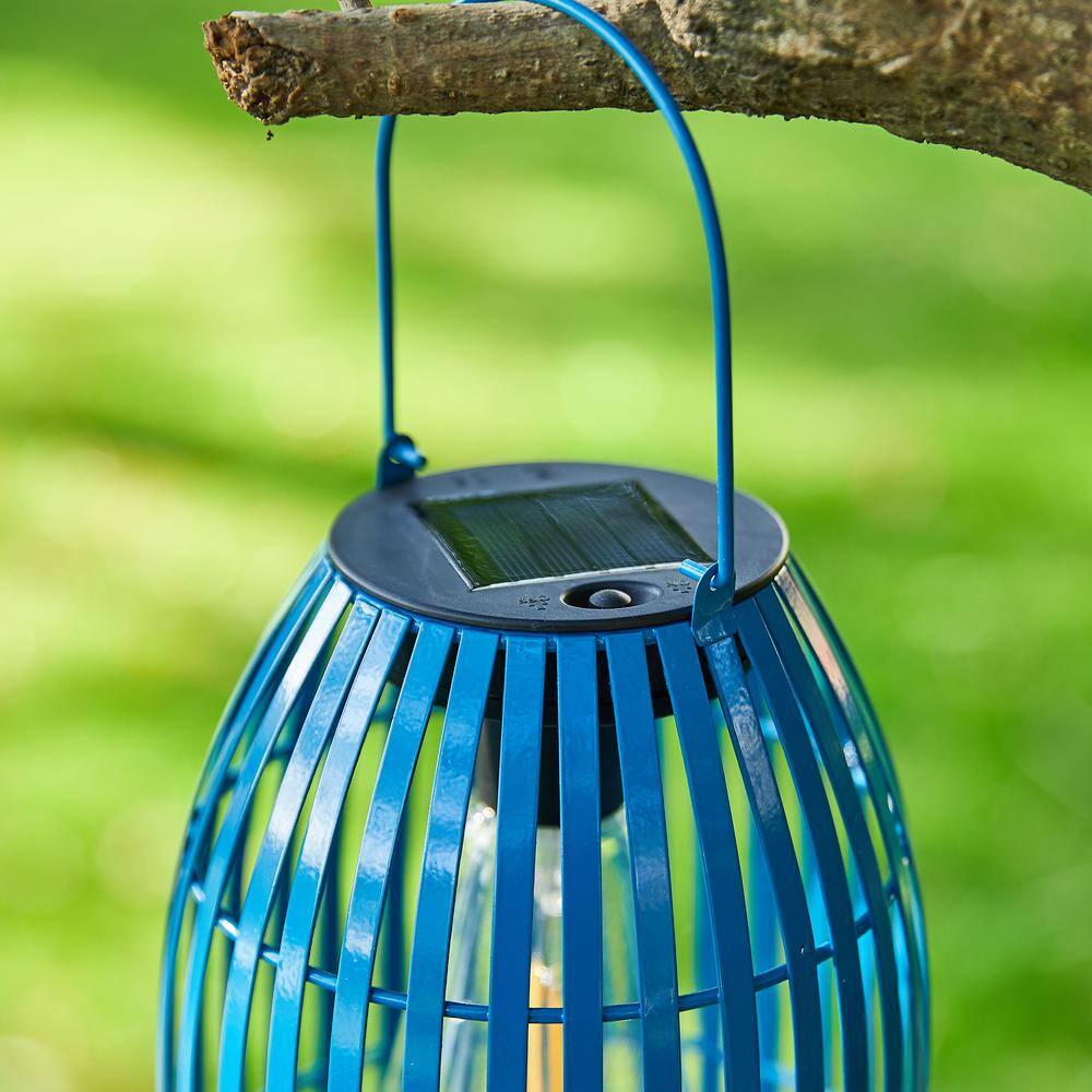 9.75" Blue Metal Solar Powered Hanging Lantern