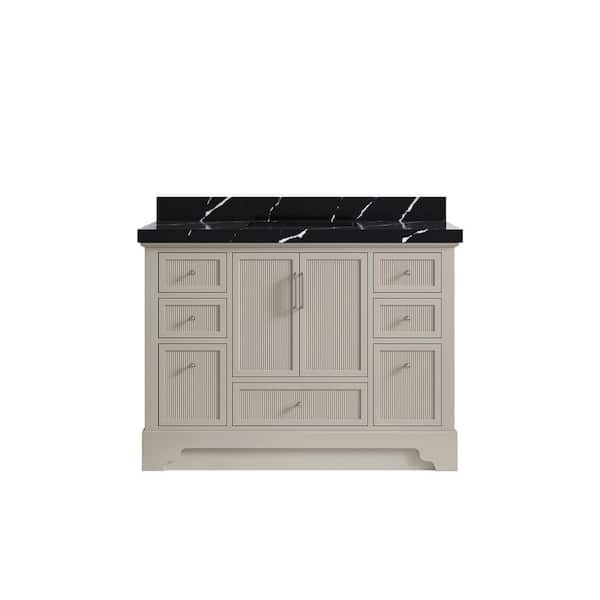 Willow Collections Alys 48 in. W x 22 in. D x 36 in. H Single Sink Bath Vanity in Fine Grain with 2 in. Calcutta Black Qt. Top