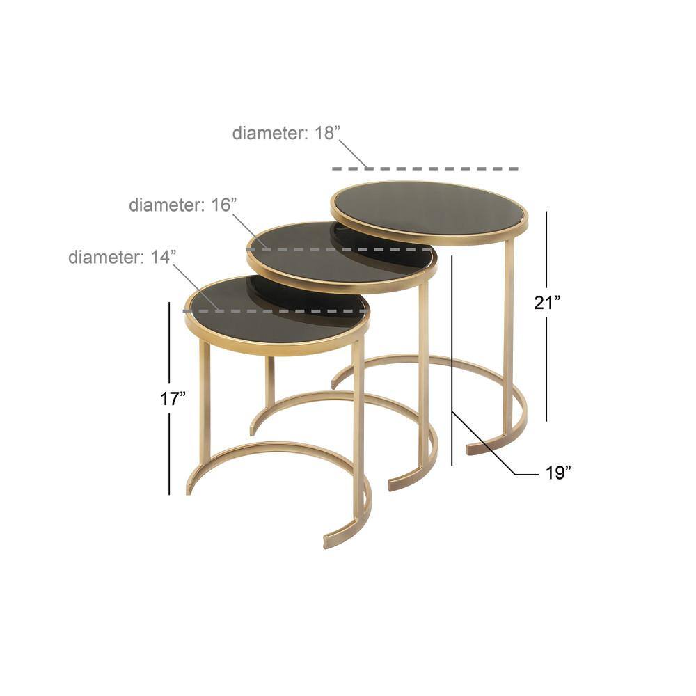 Elegant Gold Metal and Mirrored Glass Round Nesting Tables, Set of 3