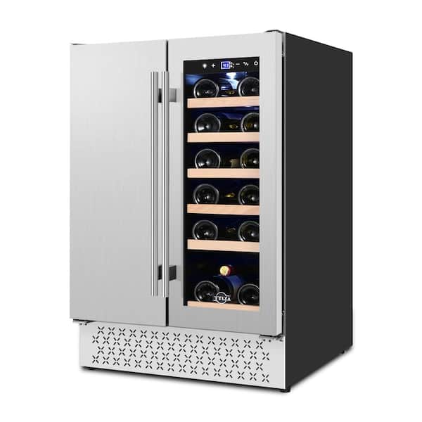 Tylza Dual Zone 24 in. 18-Bottle Wine and 57-Can Built-In and Freestanding with French Door Beverage Cooler in Stainless Steel