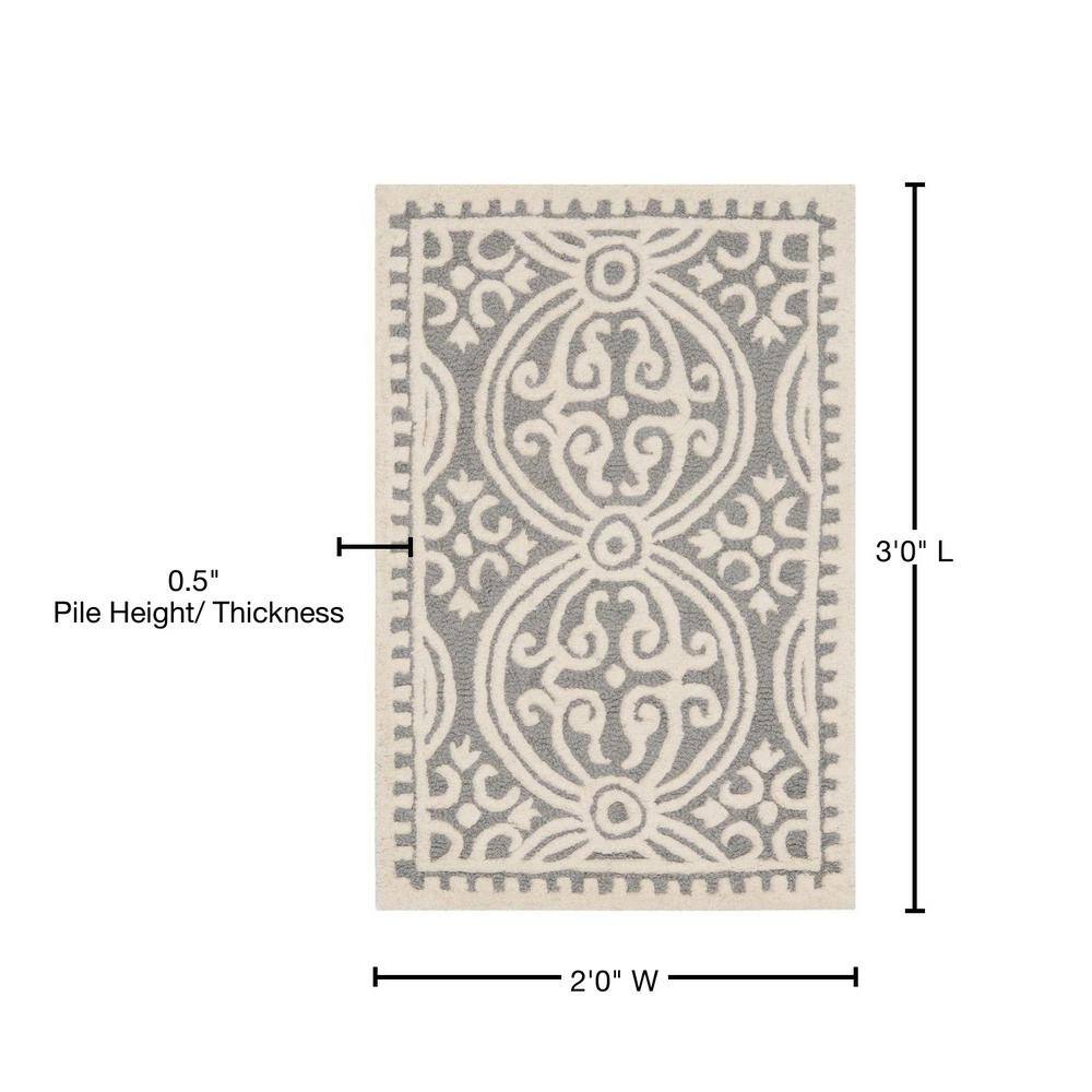 Ivory and Silver Hand-Tufted Wool Geometric Area Rug 2' x 3'