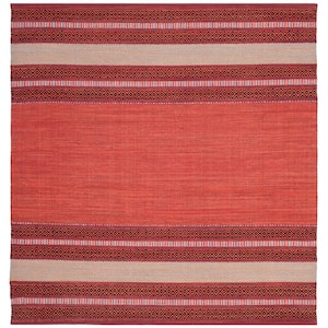 Montauk Red/Ivory 6 ft. x 6 ft. Square Striped Border Area Rug