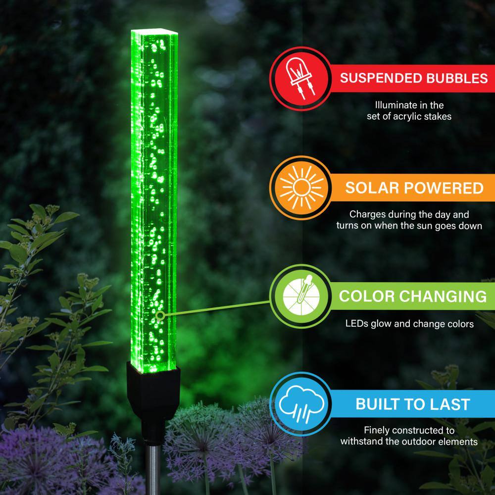 Clear Acrylic Solar Bubble Garden Stakes with Color Changing LEDs, 2-Pack