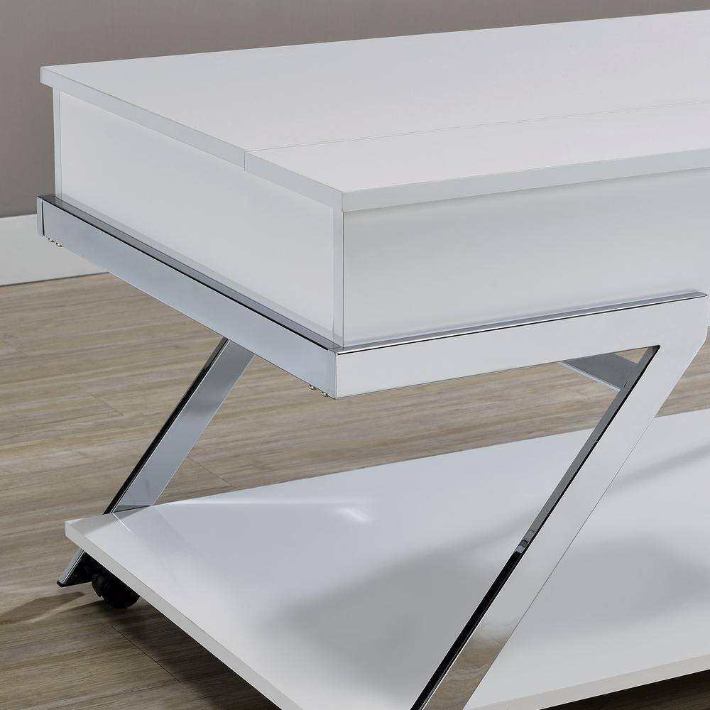 White Metal and Wood Lift-Top Coffee Table with Storage