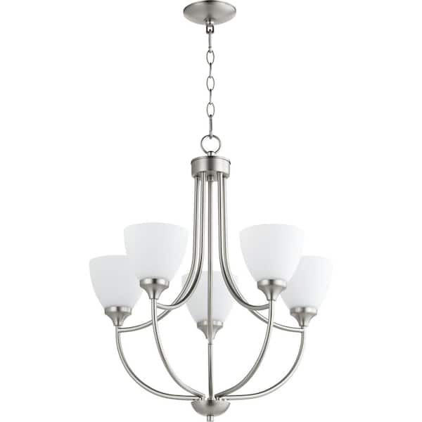 Quorum INTERNATIONAL Enclave 5-Light Satin Nickel Chandelier with Satin Opal Glass
