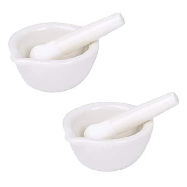 Ceramic Spice Grinder Set White Porcelain Mortar and Pestle Handheld Seasoning Grinding Bowl 2 Pieces