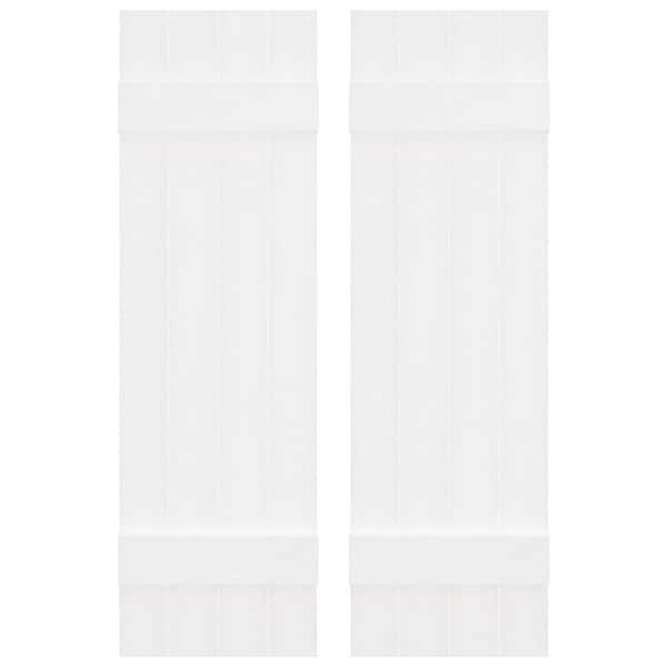 Builders Edge 14 in. W x 51 in. H Vinyl Exterior Joined Board and Batten Shutters Pair in Bright White