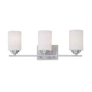 3-Light Satin Nickel Vanity Light with Etched White Glass