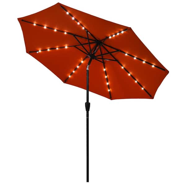 Gymax 9 ft. Market Table Patio Umbrella Yard Outdoor with 32 Solar LED Lights Orange