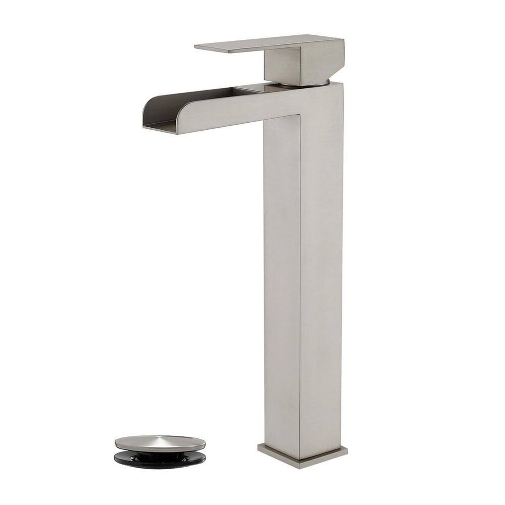 High Arc Single Handle Single Hole Bathroom Faucet with Drain Kit Included in Nickel price history on PriceWatchPro