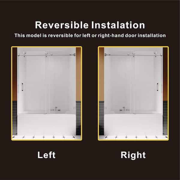 UKS05 56 to 60 in. W x 66 in. H Sliding Frameless Bathtub Door in Chrome with EnduroShield 3/8 in. SGCC Clear Glass