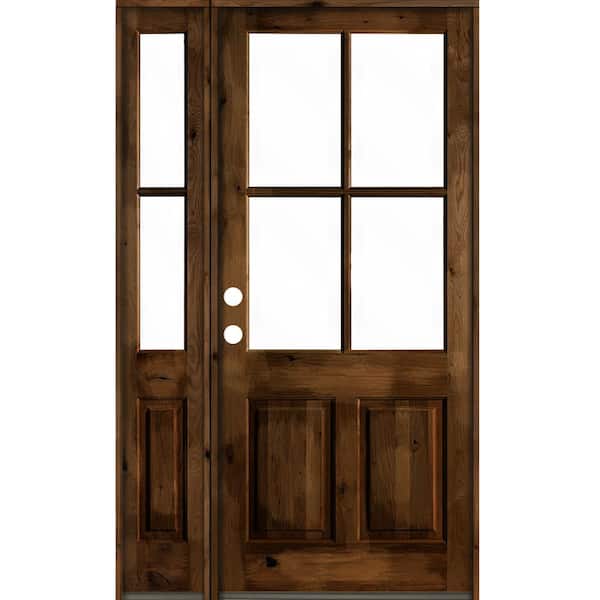 Krosswood Doors 50 in. x 96 in. Alder Right-Hand/Inswing 4-Lite Clear Glass Provincial Stain Wood Prehung Front Door with Left Sidelite