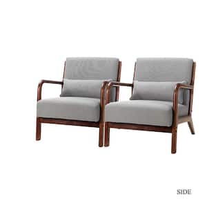 Andrew Grey Upholstery with Dark Brown Base Arm Chair (Set of 2)
