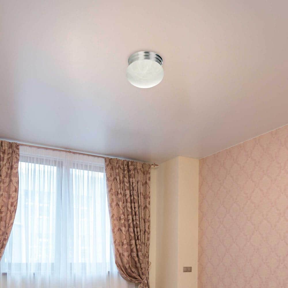 Minster Brushed Nickel Alabaster Glass Flush Mount Light