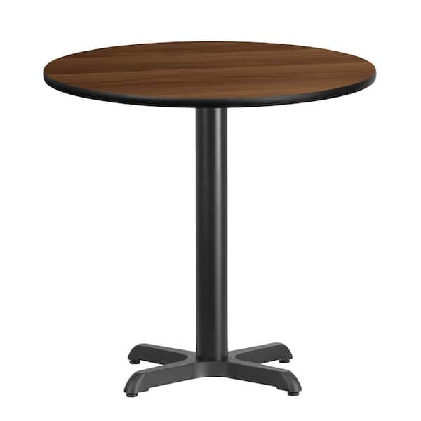 Flash Furniture 30 in. Round Black and Walnut Laminate Table Top with 22 in. x 22 in. Table Height Base
