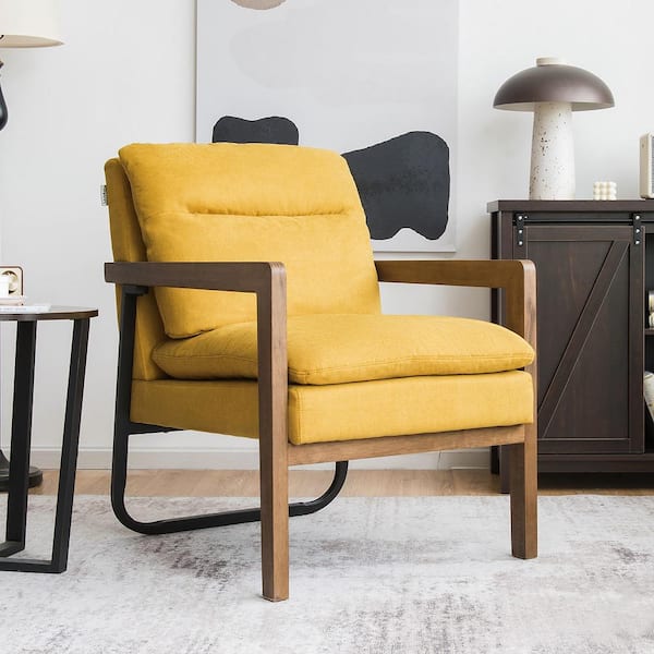 Costway Modern Yellow Fabric Accent Armchair Lounge Chair with