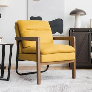 Modern Yellow Fabric Accent Armchair Lounge Chair with Rubber Wood Legs and Steel Bracket