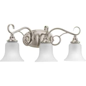 Kensington Collection 24.13 in. 3-Light Brushed Nickel Bathroom Vanity Light with Glass Shades