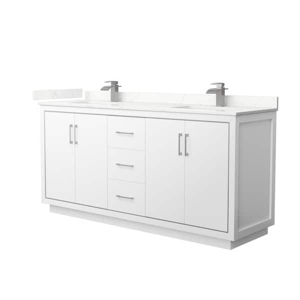 Wyndham Collection Icon 72 in. W x 22 in. D x 35 in. H Double Bath Vanity in White with Giotto Quartz Top