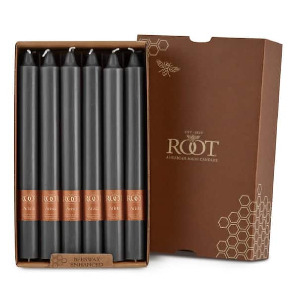 ROOT CANDLES Smooth Arista 9 in. Stone Gray Unscented Taper Candle (Box of 12)