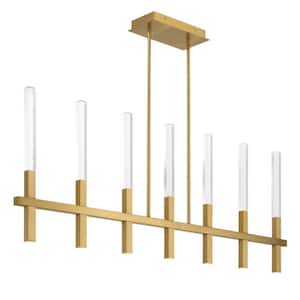 Benicio 5.4-Watt 7-Light Integrated LED Gold Linear Chandelier with Clear Glass Shade