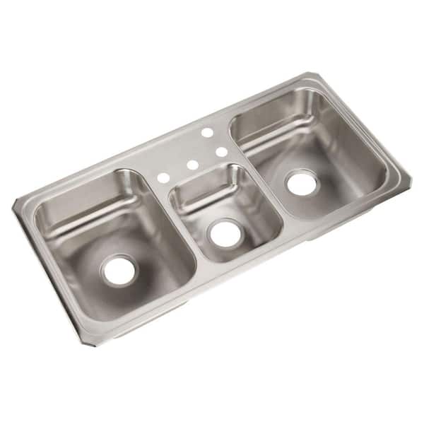 Elkay Celebrity Drop-In Stainless Steel 43 in. 4-Hole Triple Bowl Kitchen Sink