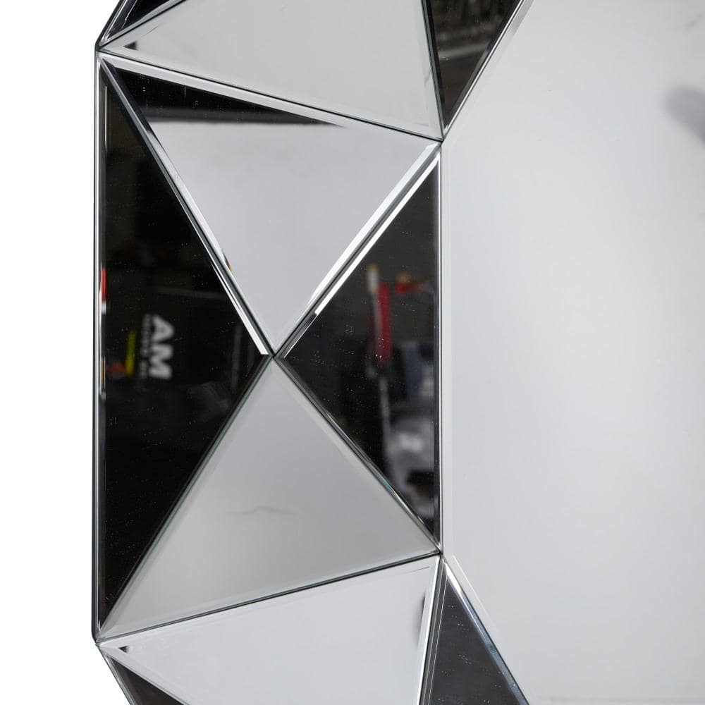 Silver Geometric Sunburst Frameless Wall Mirror, 40"
