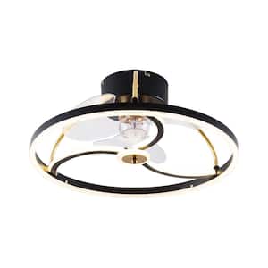 20 in. Integrated LED Indoor Modern Black and Gold Flush Mount Ceiling Fan with Light