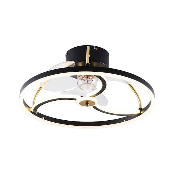 OUKANING 20 in. Integrated LED Indoor Modern Black and Gold Flush Mount Ceiling Fan with Light