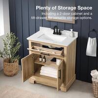 Doveton 30 in. Single Sink Freestanding Weathered Tan Bath Vanity with White Engineered Marble Top (Fully Assembled)