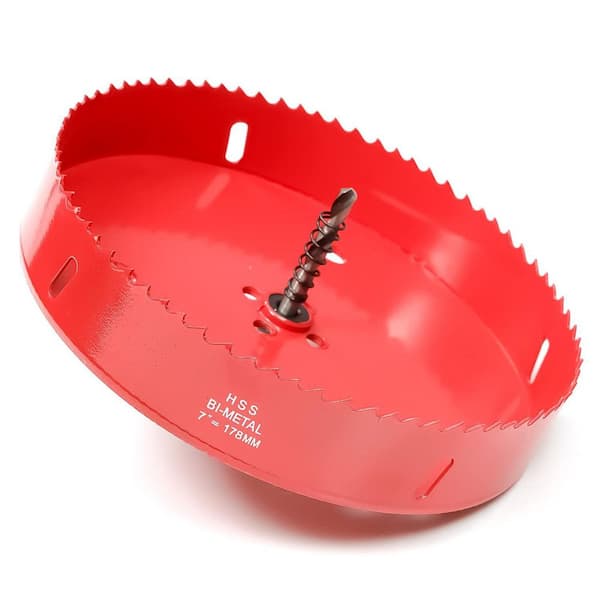 7 in. HSS Bi-Metal Hole Saw 32 mm Cutting Depth for Wood Plastic Drywall Plasterboard Soft Metal Sheet Red