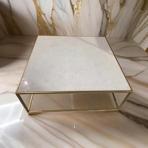 14 in. White and Gold Square Tile Plant Stand with 1-Tier