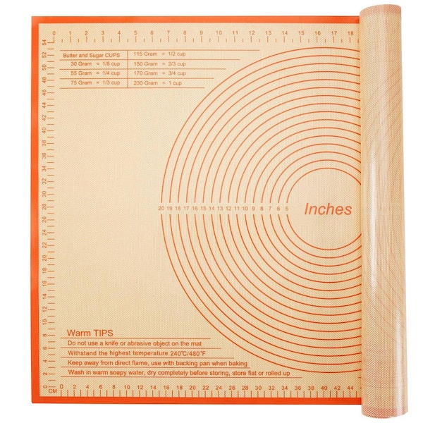 36 in. x 24 in. Silicone Pastry Mat, Nonstick Baking Mat for Dough, Pastry, Pie Crust, Fondant, Bread, Cookies, Orange