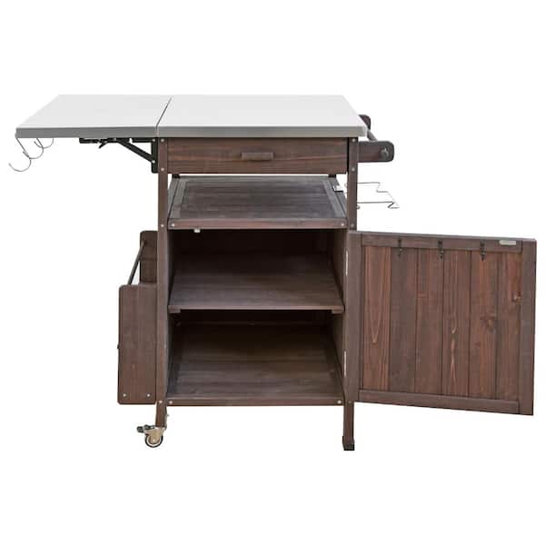 21.1 in. W x 35 in. D x 36.2 in. H Brown Outdoor Storage Cabinet with Stainless Steel Top
