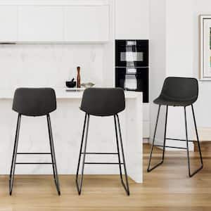 39 in. Black Faux Leather Bar Stools Metal Frame Counter Height Bar Stools (Set of 3)